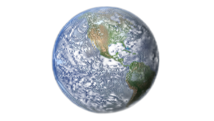 A realistic, detailed rendering of planet Earth, showcasing continents and oceans.