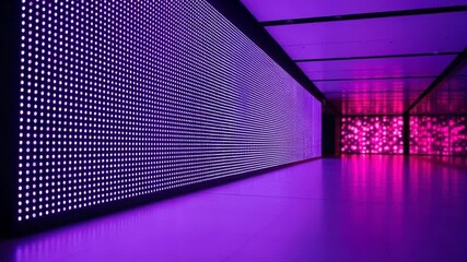 Immersive Journey Through a Modern Hallway with Dynamic Purple and Pink LED Light Displays - Powered by Adobe