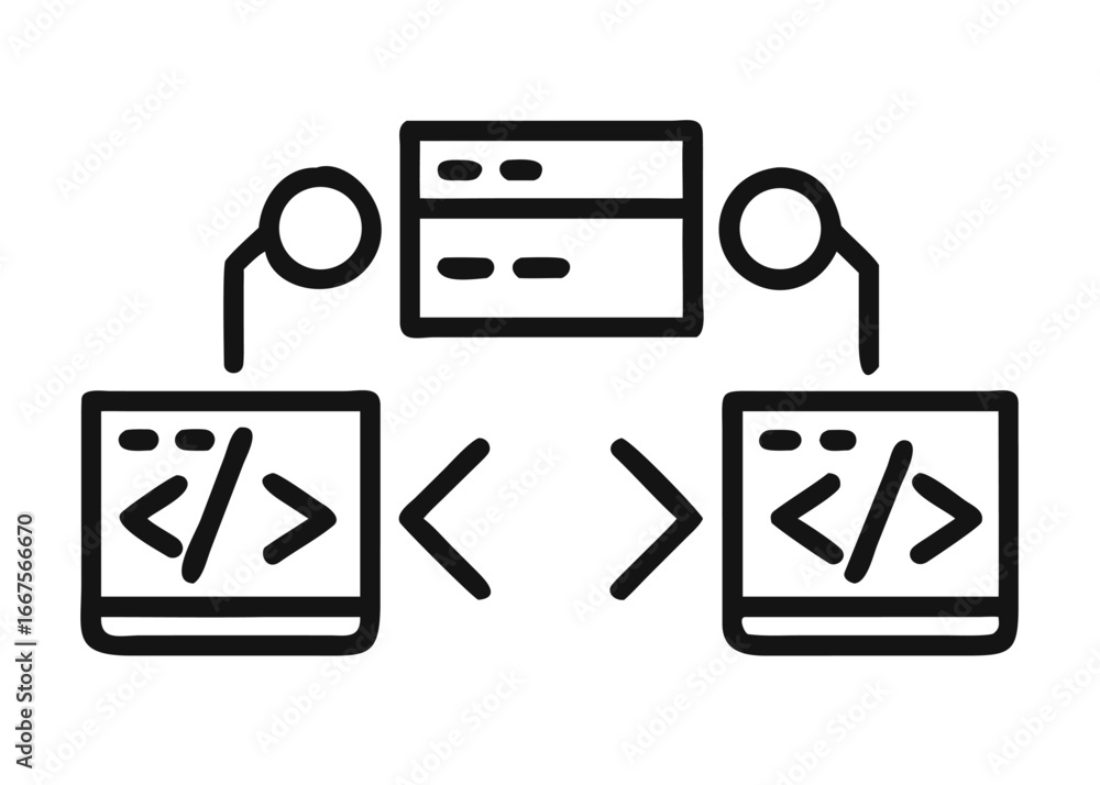 Aufkleber hand drawn software code doodle icon set featuring programming symbols and development elements in a
