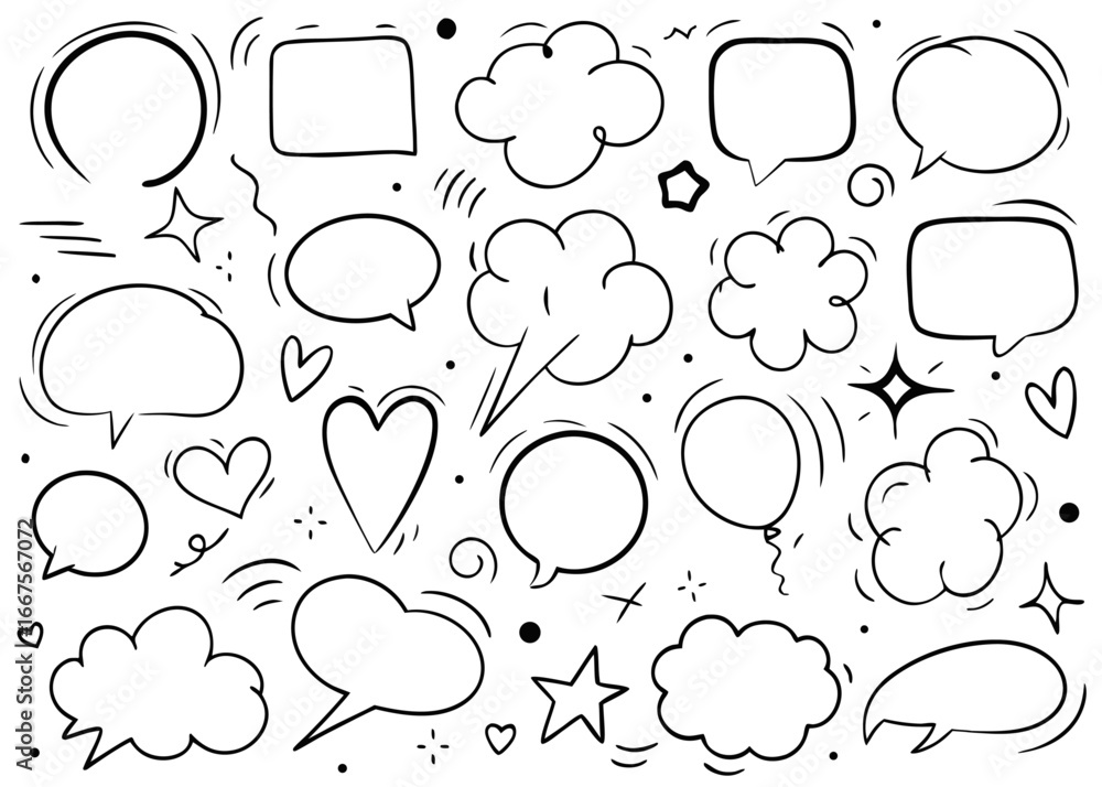 Aufkleber hand drawn speech bubble text frame design element with dialog cloud shape for creative communicatio