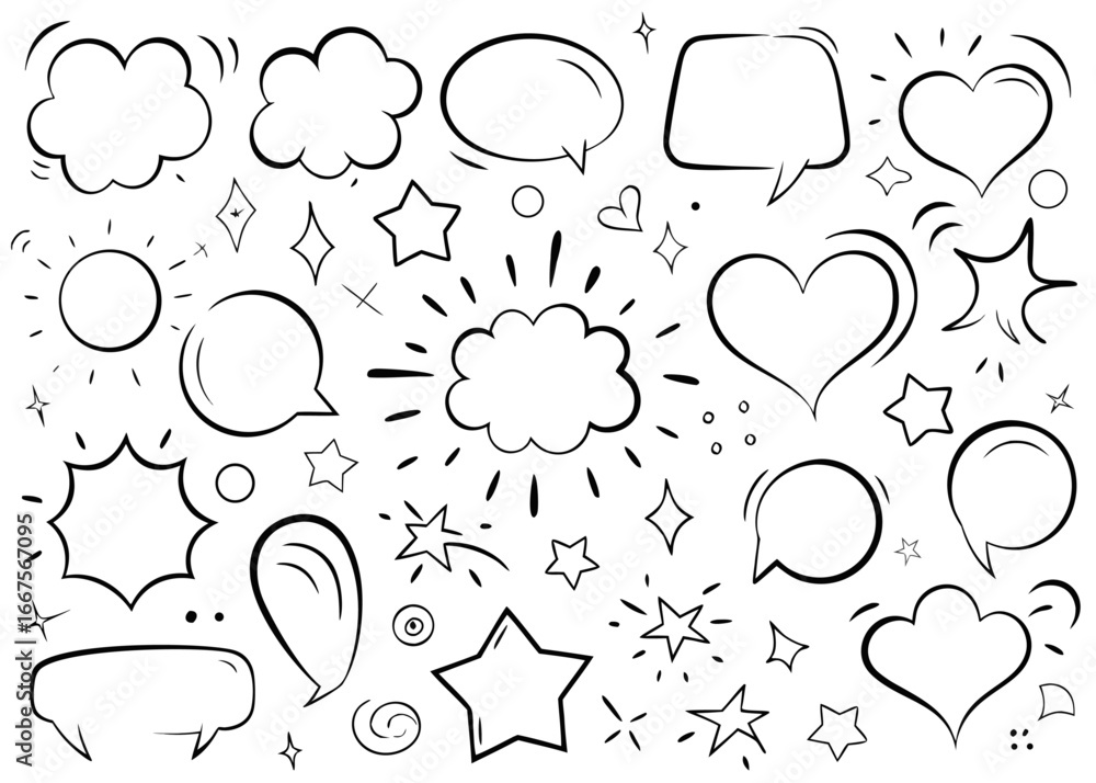Poster hand drawn speech bubble frame design for dialog and text communication with a whimsical cloud shape