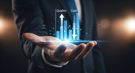 Businessman presenting quality and cost analysis chart, business success concept, modern style
