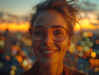 The sparkle and dynamic light around a woman and her friend reflect the lively energy of festive celebrations.