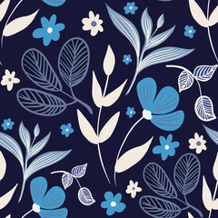 Autum Winter Pattern Background Illustration For Cover, Banner, Notes. Fall Winter Aesthetic Background.  Plant And Flower Pattern Background.