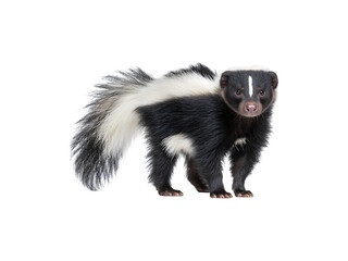 A playful skunk with distinctive markings and a curious expression

