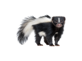A playful skunk with distinctive markings and a curious expression

