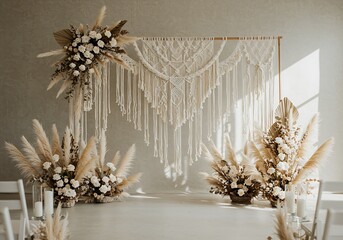 Bohemian Wedding Arch Design Elegant Macrame & Dried Floral Decor