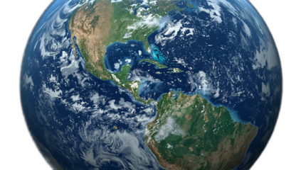 A detailed image of the Earth, showcasing continents, oceans, and atmospheric features.