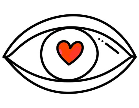 Naklejki Eye with heart, simple drawing, white background