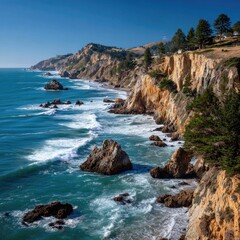 Coastal cliffs meet turquoise ocean