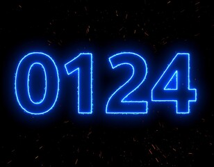 Neon blue numbers against a black background with fireworks