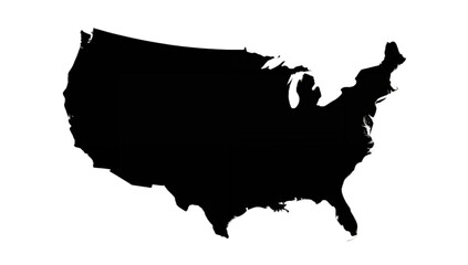 Simple black silhouette map of the United States of America.