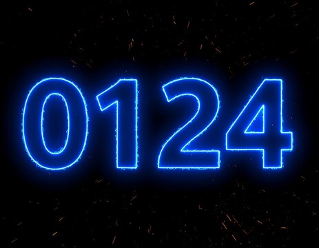 Neon blue numbers against a black background with fireworks