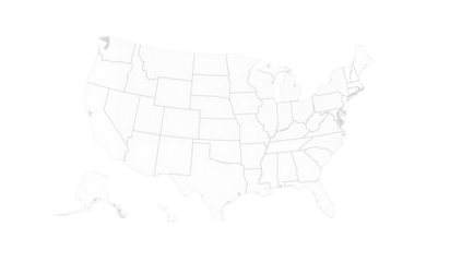 Outline map of the United States of America with state borders, rendered in a faded, white color scheme.