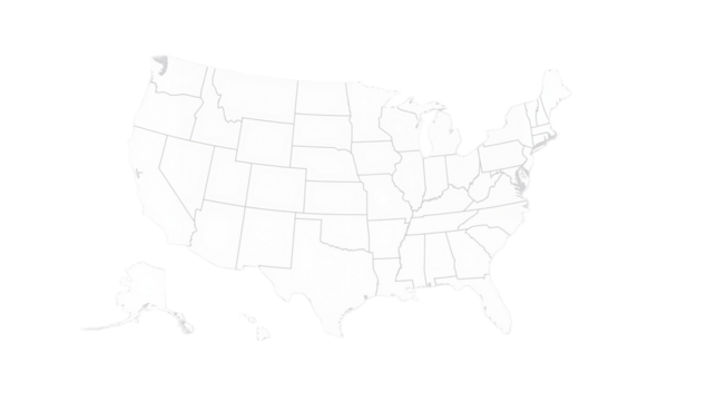 Outline map of the United States of America with state borders, rendered in a faded, white color scheme.