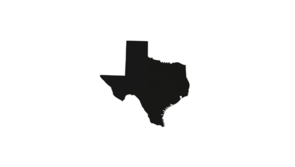 Simple black silhouette map of the state of Texas.
