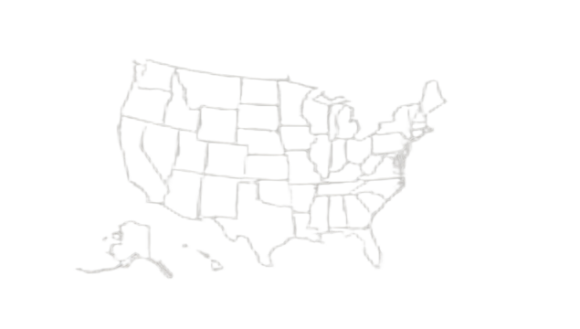 Hand-drawn outline map of the United States, showing all fifty states.