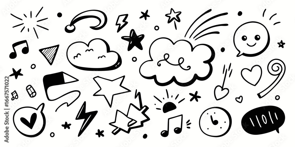 Poster a diverse assortment of whimsical hand drawn artistic sketchy elements perfect for creative projects