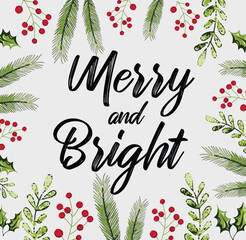 New Merry and bright post card design christmas holiday 2026