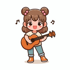 Smiling girl playing guitar