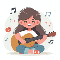 Smiling girl playing guitar