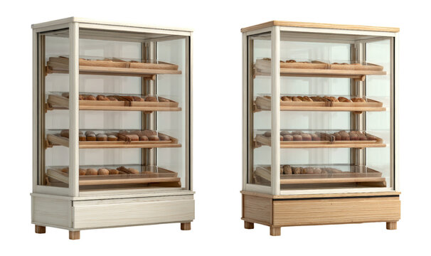 Display Case for Bakery Goods with Shelves and Glass Panels