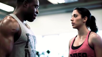 Focused weightlifting session in a gym with a trainer assisting a dedicated athlete