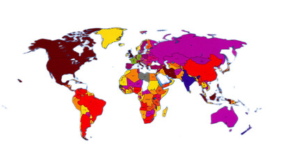 Fototapeta premium World map divided into colored regions, likely representing different political or social categories.