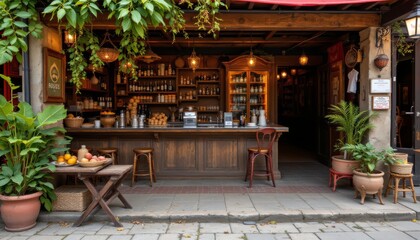 Fototapeta premium Cozy Outdoor Bar with Rustic Charm