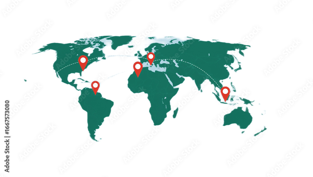 Aufkleber world map with multiple red location markers highlighting various global regions.