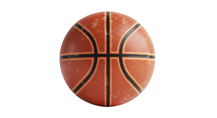 Authentic Vintage Leather Basketball with Classic Orange and Black Lines on a Black Background