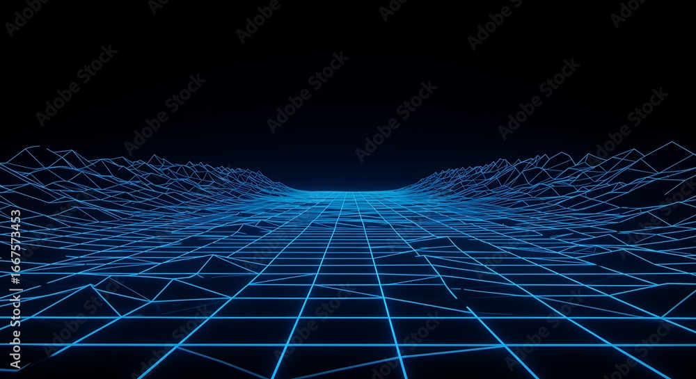 Poster abstract fractal realms of blue light, a digital wave pattern, and a futuristic technology grid crea