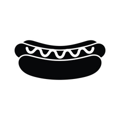 Simple black silhouette of a hot dog with mustard