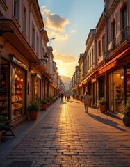 Fototapeta premium European Street at Sunset