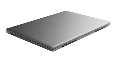 A Sleek Silver Laptop Closed and Resting on a Dark Surface Showing its Profile and Vents