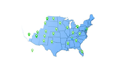 Obraz premium US map highlighting numerous locations across the country.