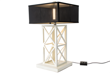 Elegant White Geometric Table Lamp with Black Shade for Modern Interior Decor