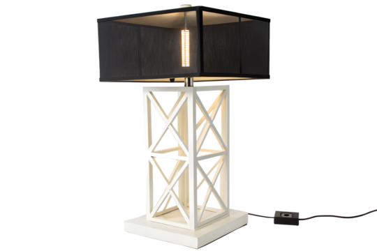 Elegant White Geometric Table Lamp with Black Shade for Modern Interior Decor