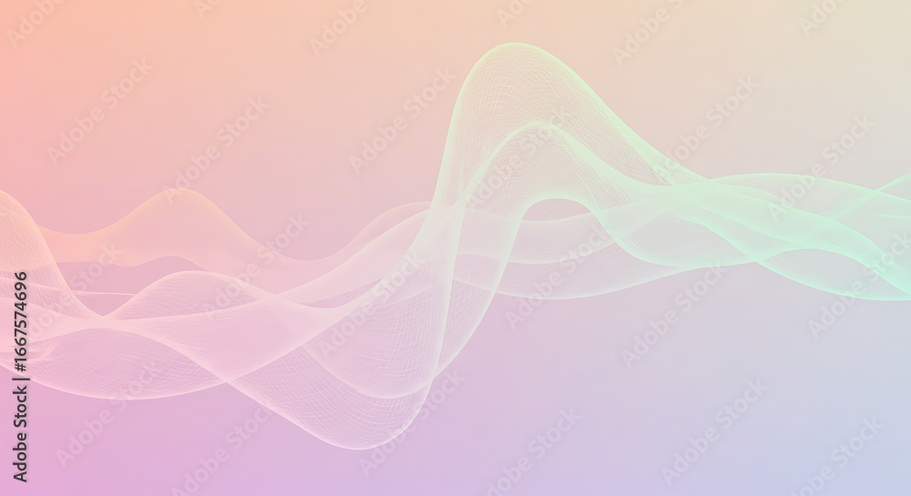 Poster smooth pink and blue fractal wave lines swirl as an abstract background with soft smoke