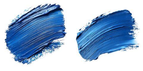 Blue paint brush stroke with texture isolated on a transparent background