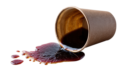 I spill coffee from a paper cup isolated on a white background