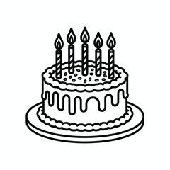 Simple line drawing of a birthday cake with five candles
