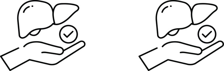 Healthy liver care icon hand checkmark