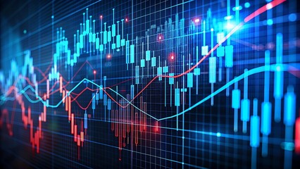 Abstract financial graph with blue and red lines
