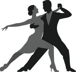 Elegant couple dancing tango silhouette