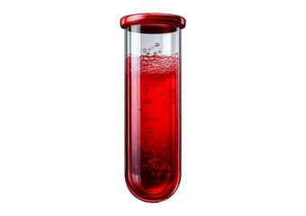 Test tube containing Red liquid, commonly used in scientific or medical visuals isolated on transparent or white background