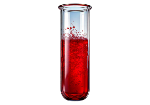 Test tube containing Red liquid, commonly used in scientific or medical visuals isolated on transparent or white background