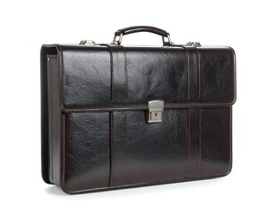 Black leather briefcase against white background (4)
