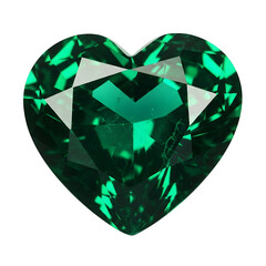 Fototapeta premium Radiant Heart-Shaped Emerald Gemstone with Brilliant Facets Reflecting Light Isolated on White or Transparent Background