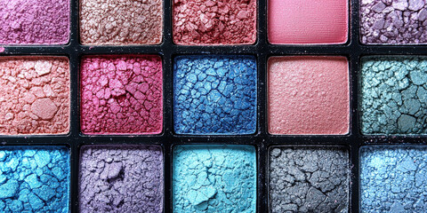 Fototapeta premium Close-Up View of a Multicolored Eyeshadow Palette,up by Nha Vu